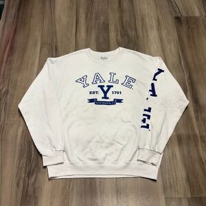 Yale University Crewneck Sweatshirt White Navy Blue Graphic Large New Haven CT